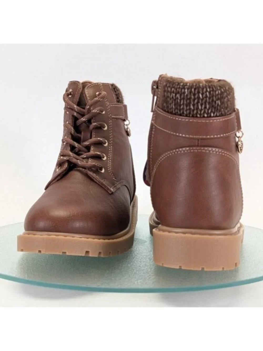 Jellypop Ariadne 2 Girls 3M Boots Cognac Faux Leather Knit Cuff Lug Sole
